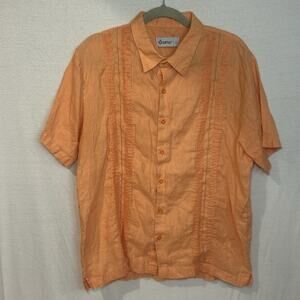 Salma Linen Button Up Cabana Shirt Men Size Large Coral Orange Short Sleeve